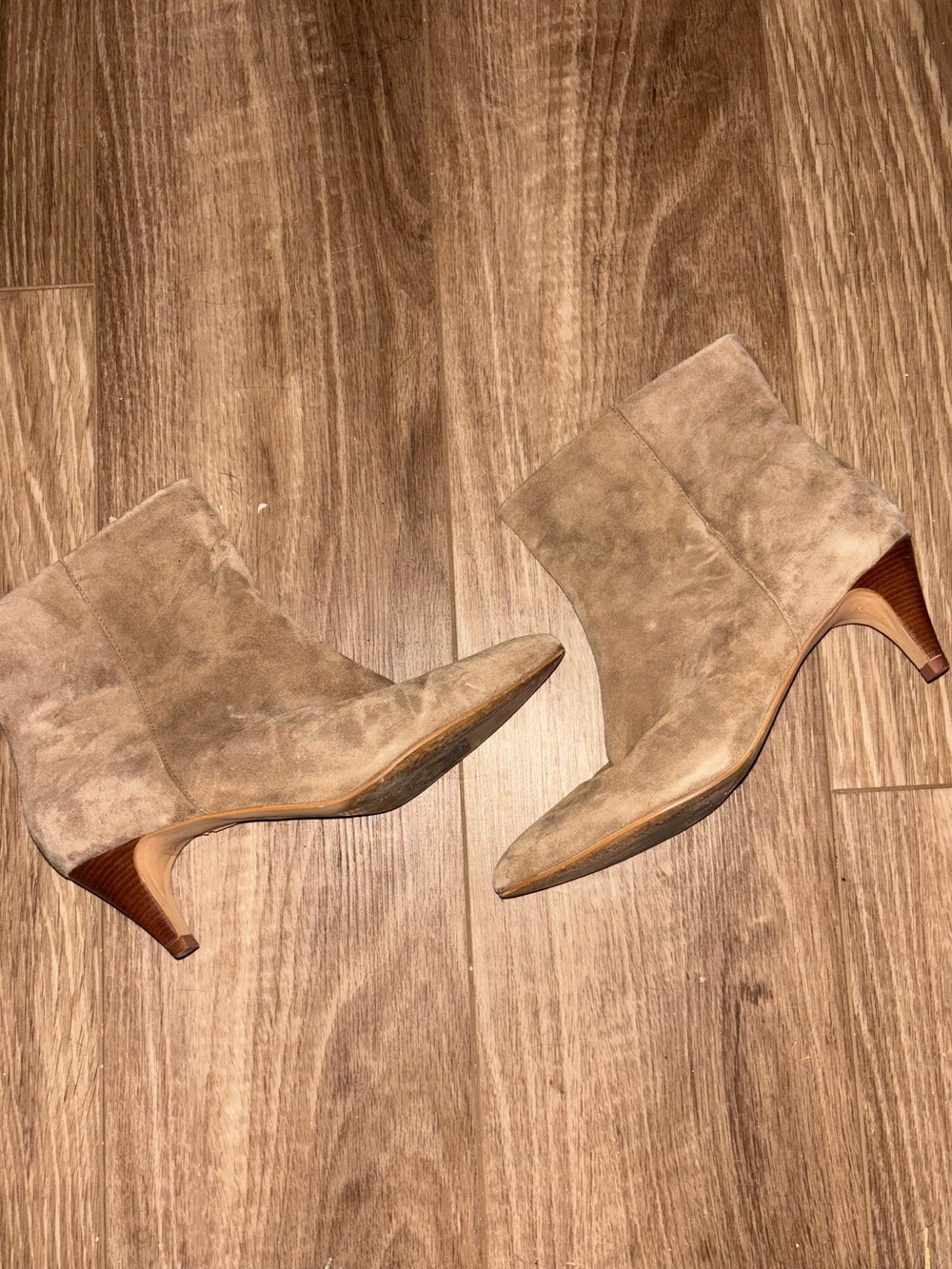 Suede Pointed-Toe Ankle Boots in Taupe